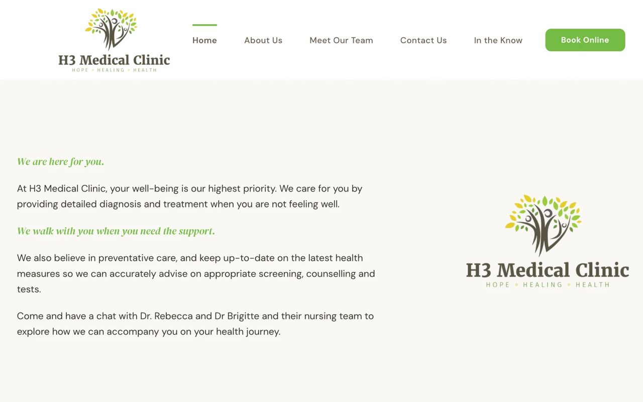 H3 Medical website designed by Hawkin Digital