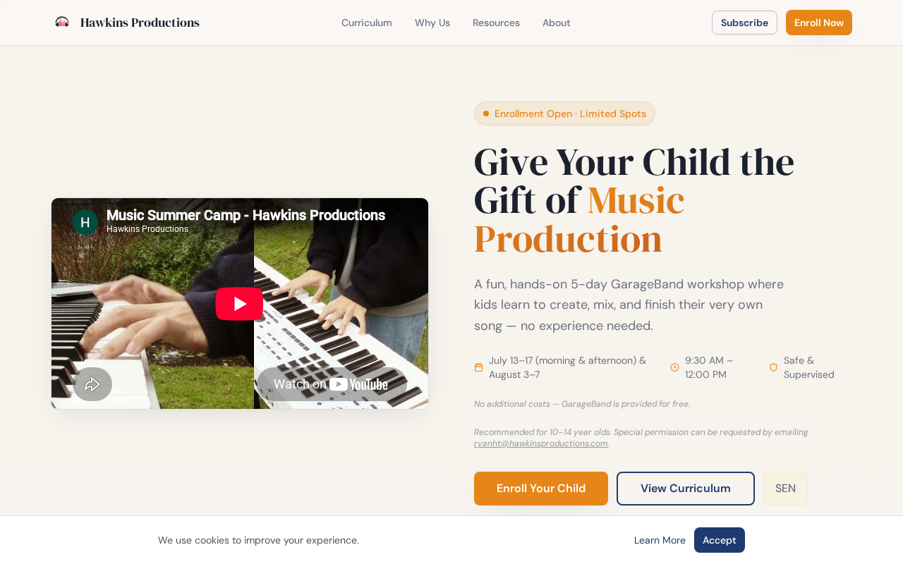 Hawkins Productions website designed by Hawkin Digital
